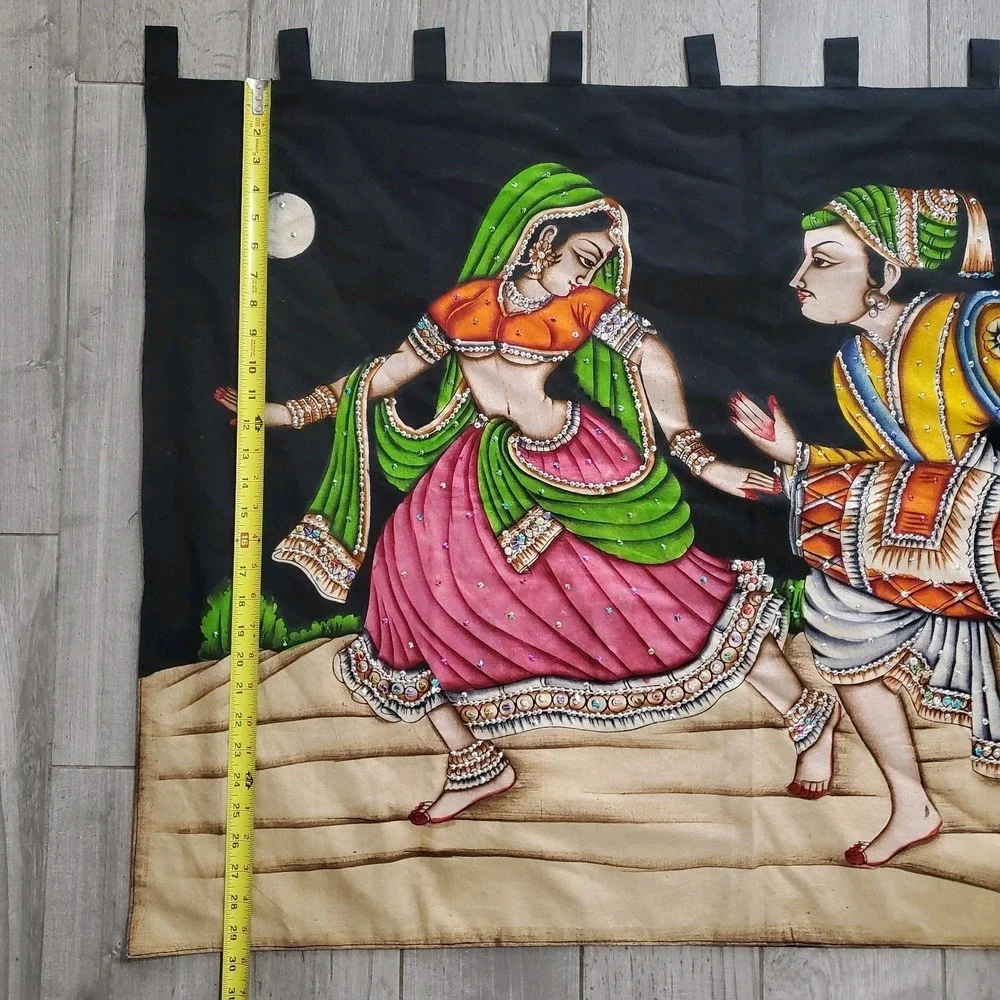 Rajasthani Folk Art Wall Hanging Tapestry Hand Painted Sequined India 41